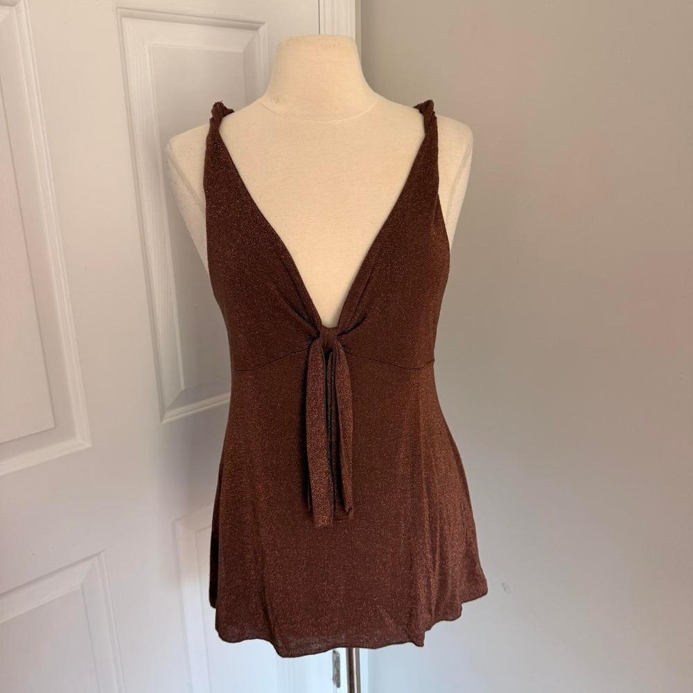 Y2K BROWN DKNY TWIST STRAP TANK TOP